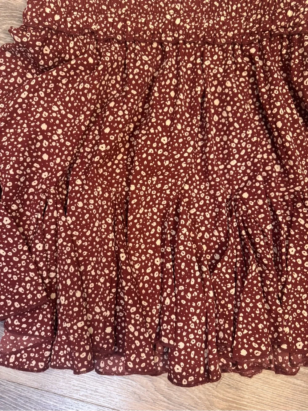Smocked Waist Floral Mini Skirt in Rust